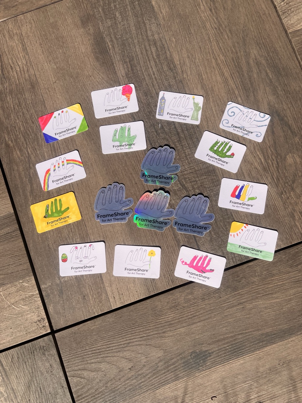 Hand-drawn FrameShare for Art Therapy cards and holographic stickers